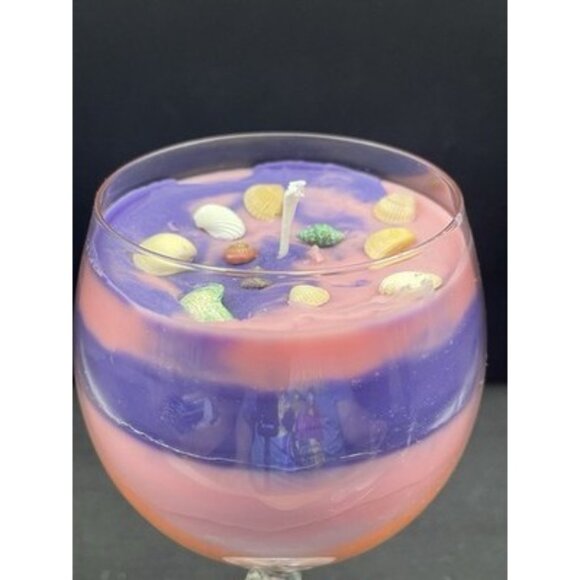Saturn Seashell Candle Purple Pink Lavender Wine Goblet - Picture 6 of 10